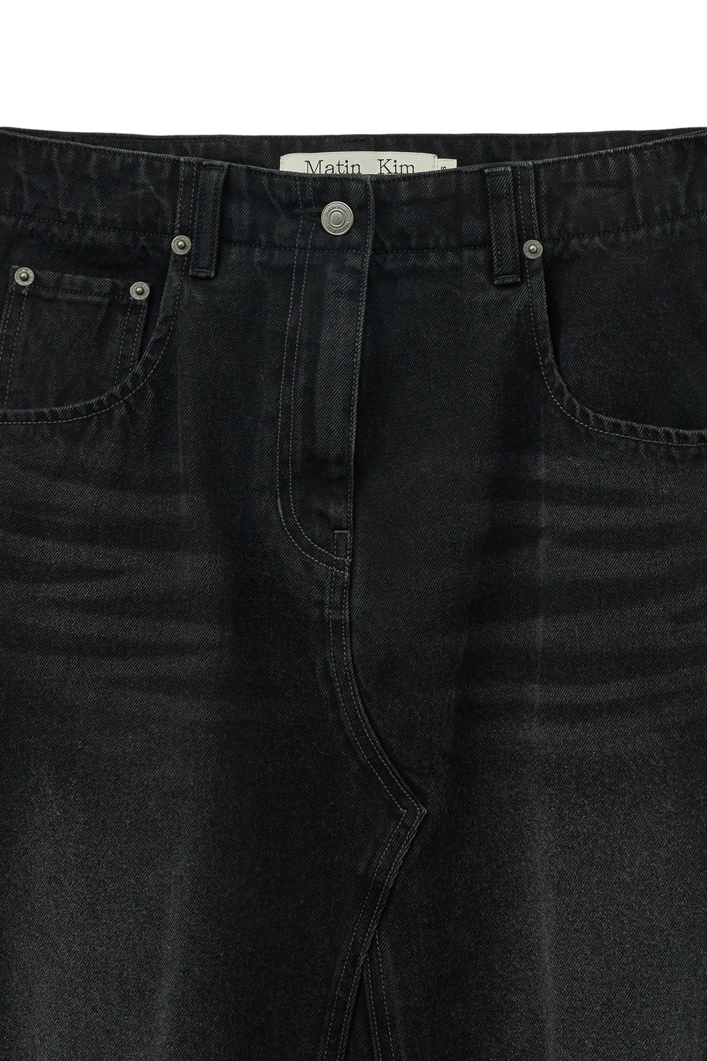 [matinkim] DAMAGE POINT LONG DENIM SKIRT IN BLACK