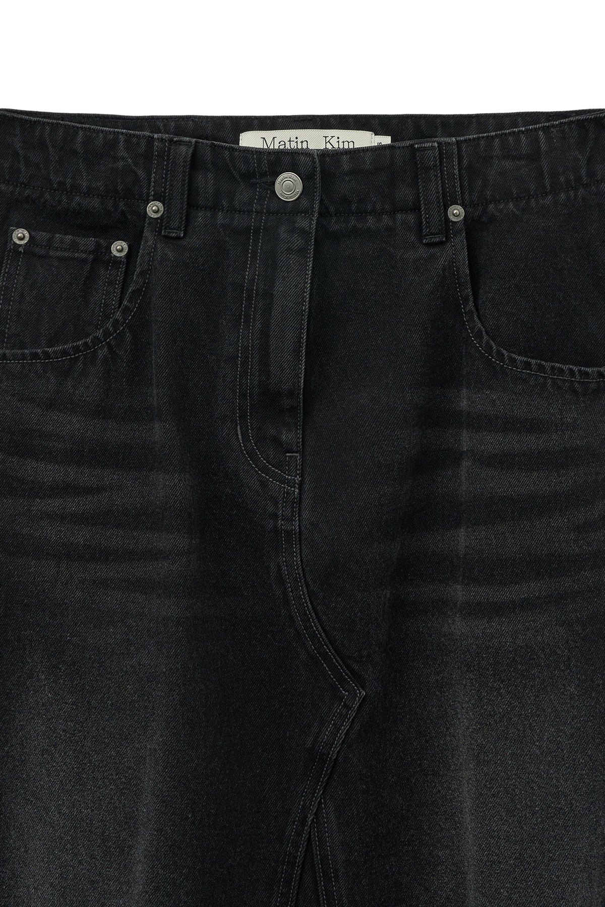 [matinkim] DAMAGE POINT LONG DENIM SKIRT IN BLACK