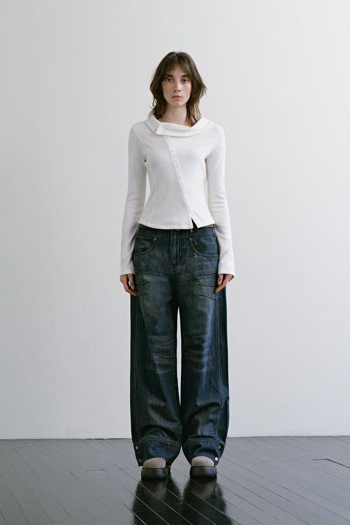Treemingbird Asymmetric Hook Long Sleeve Top Ivory