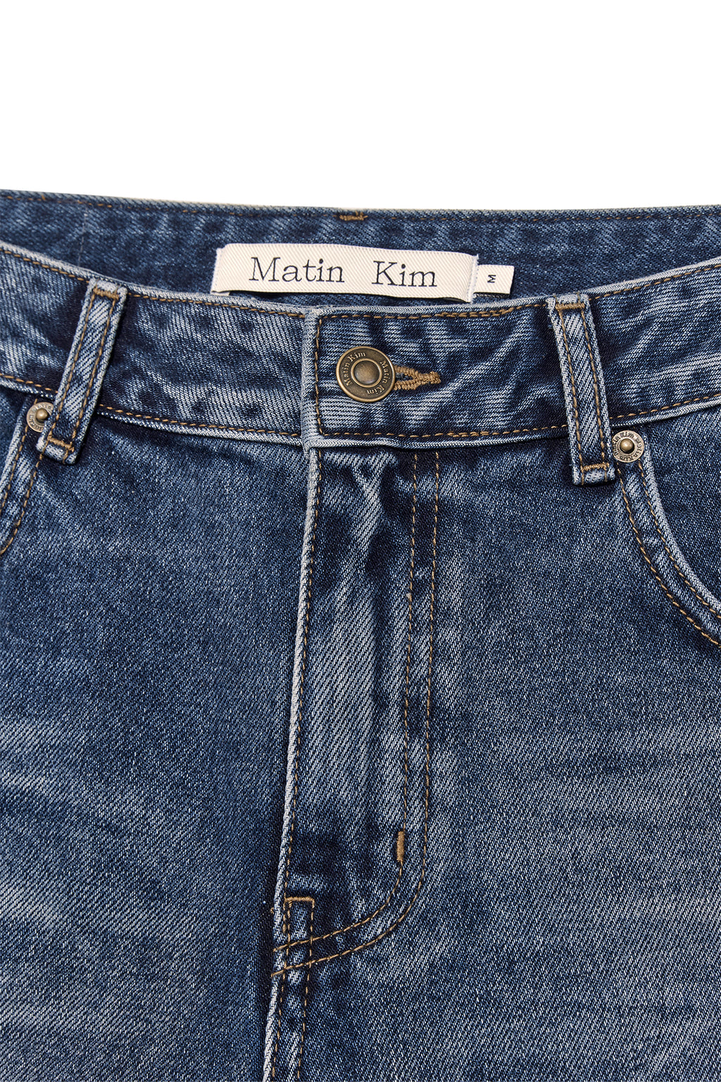 [matinkim] DEEP WASHED SEMI BOOTS CUT DENIM PANTS IN BLUE