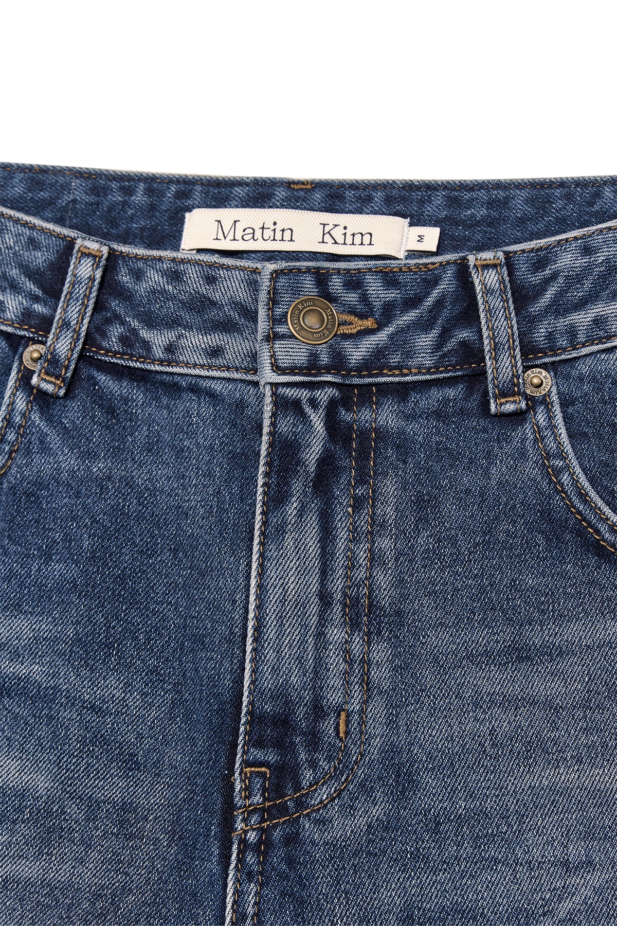 [matinkim] DEEP WASHED SEMI BOOTS CUT DENIM PANTS IN BLUE
