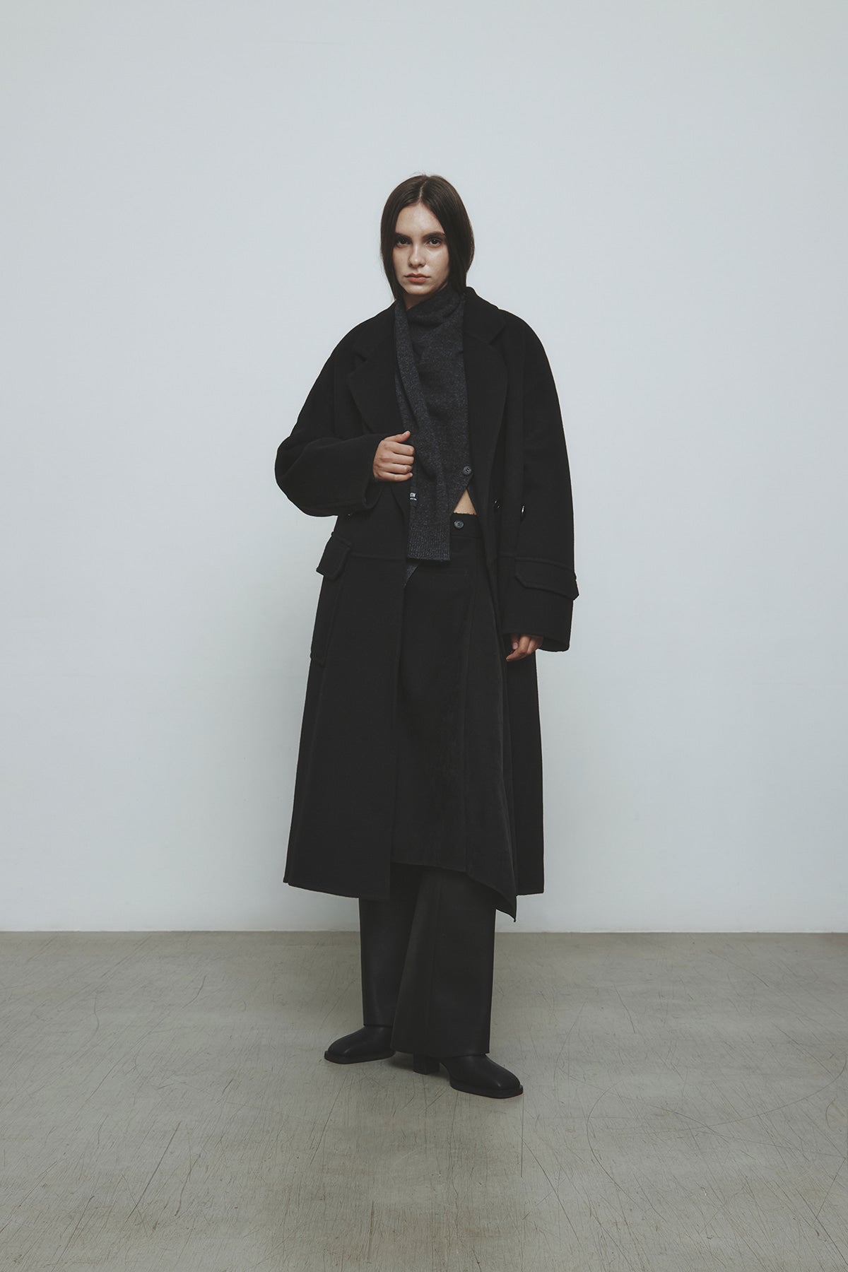 Matinkim Hand Made Belted Double Wool Coat IN Black