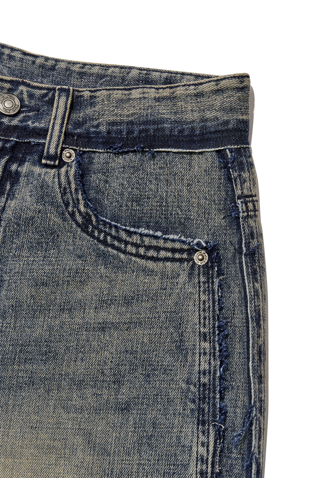 Matinkim Rough Cut Line Point Denim Pants IN Smoke Blue