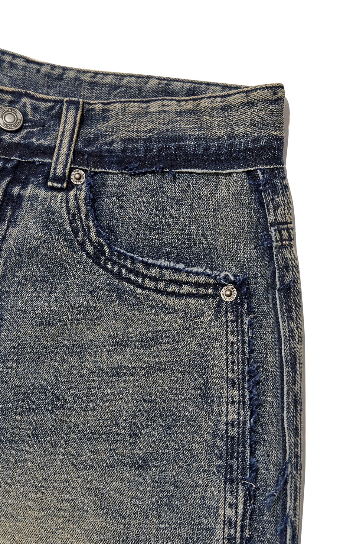 Matinkim Rough Cut Line Point Denim Pants IN Smoke Blue
