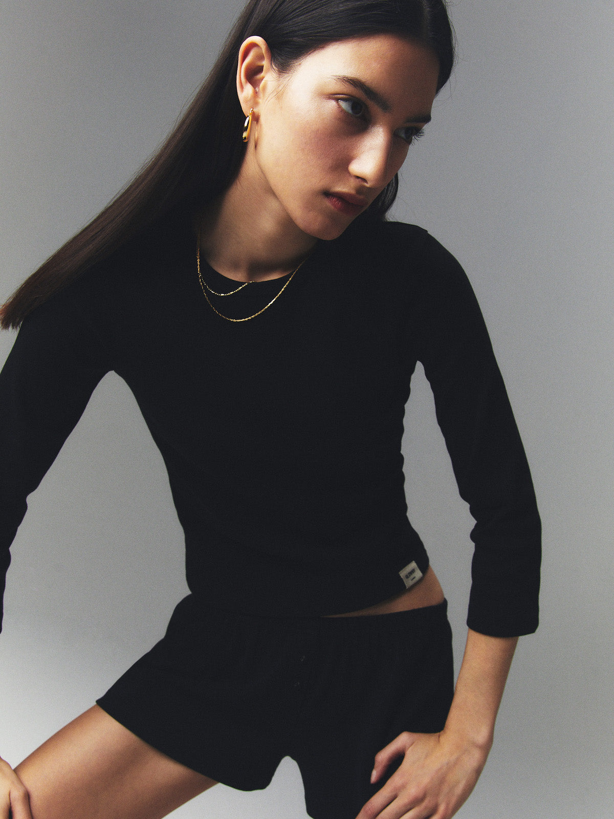 GLOWNY Button Fly Mini Shorts (Black)