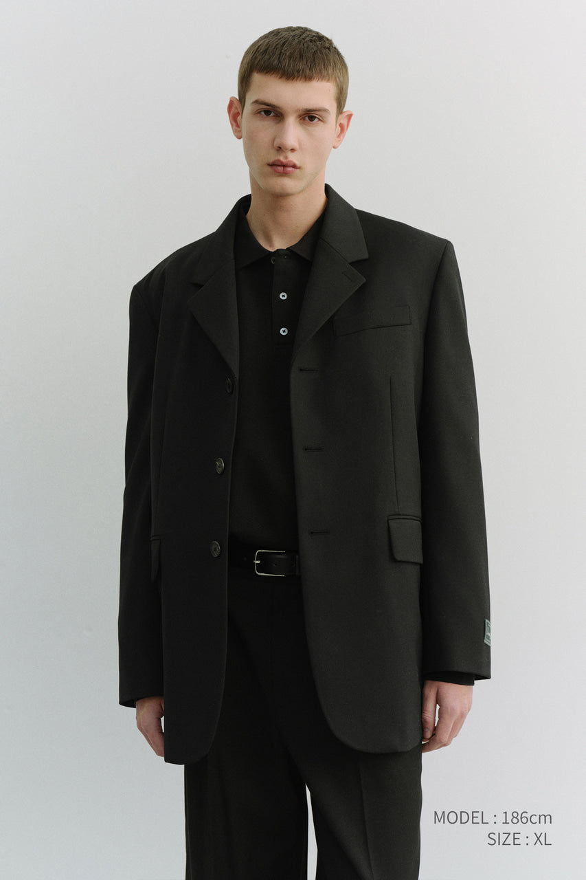 Dunst Unisex 3 Button Wool Blazer Black