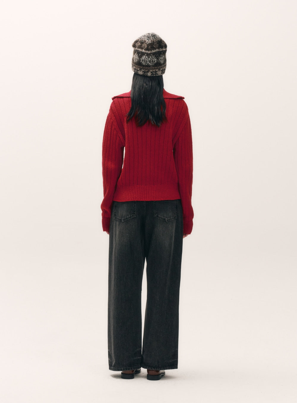 [satur] (W) Crease Hemline Wide Denim Pants - Black Washed