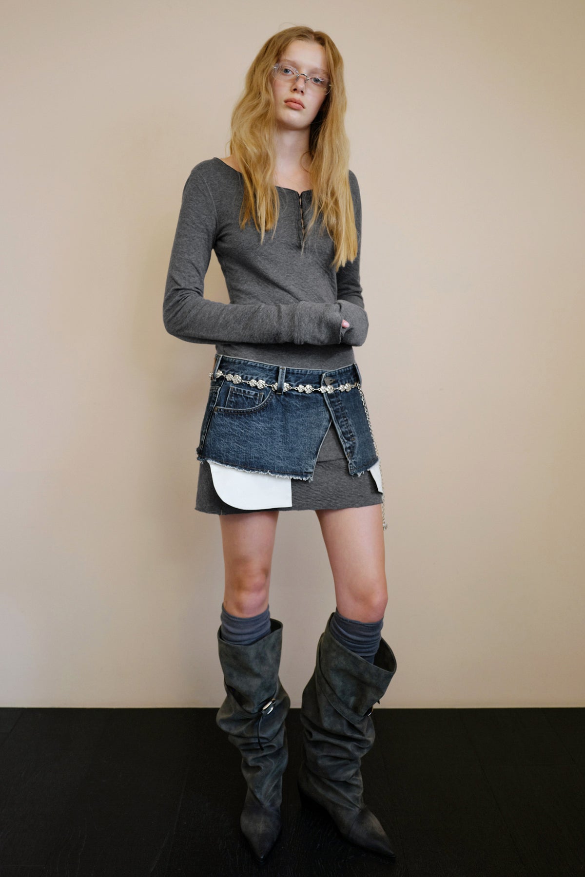 Instantfunk Raw Edge Denim Wrap Skirt - Blue