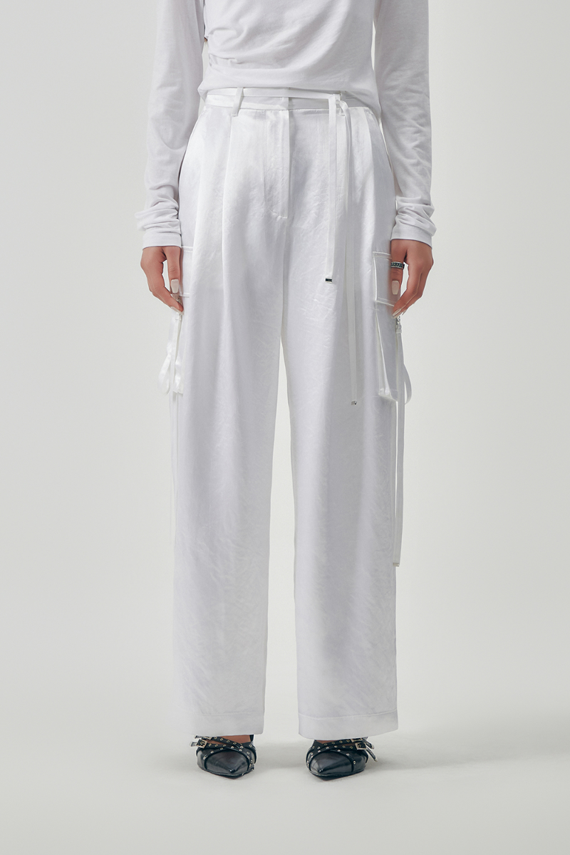 Treemingbird Soft Satin Out-Pocket Pants White