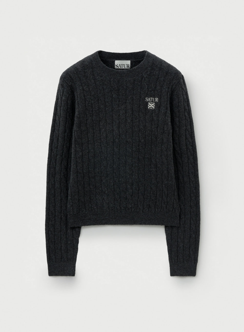 [satur] (W) Soft Touch Cable Crew Neck Knit - Charcoal