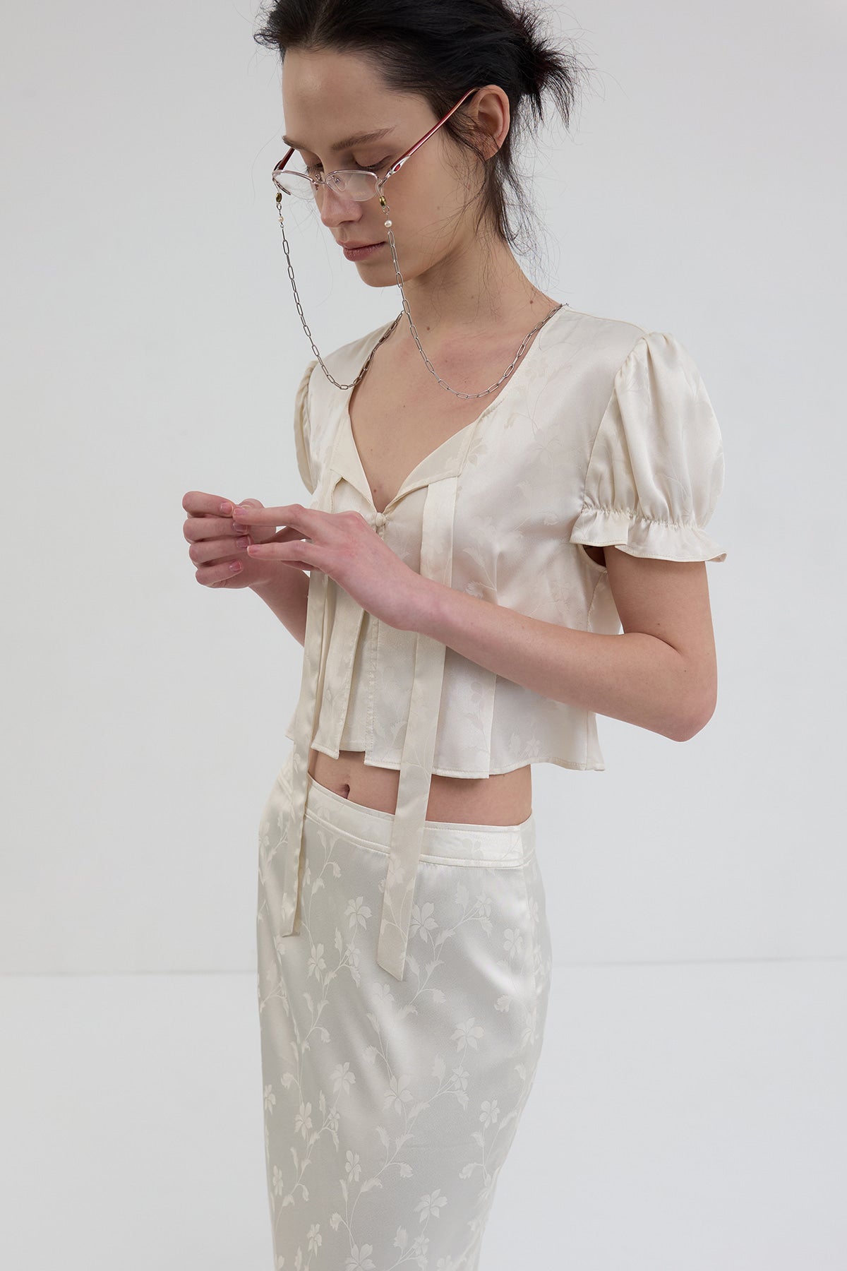 Overdueflair Jacquard Crop Blouse