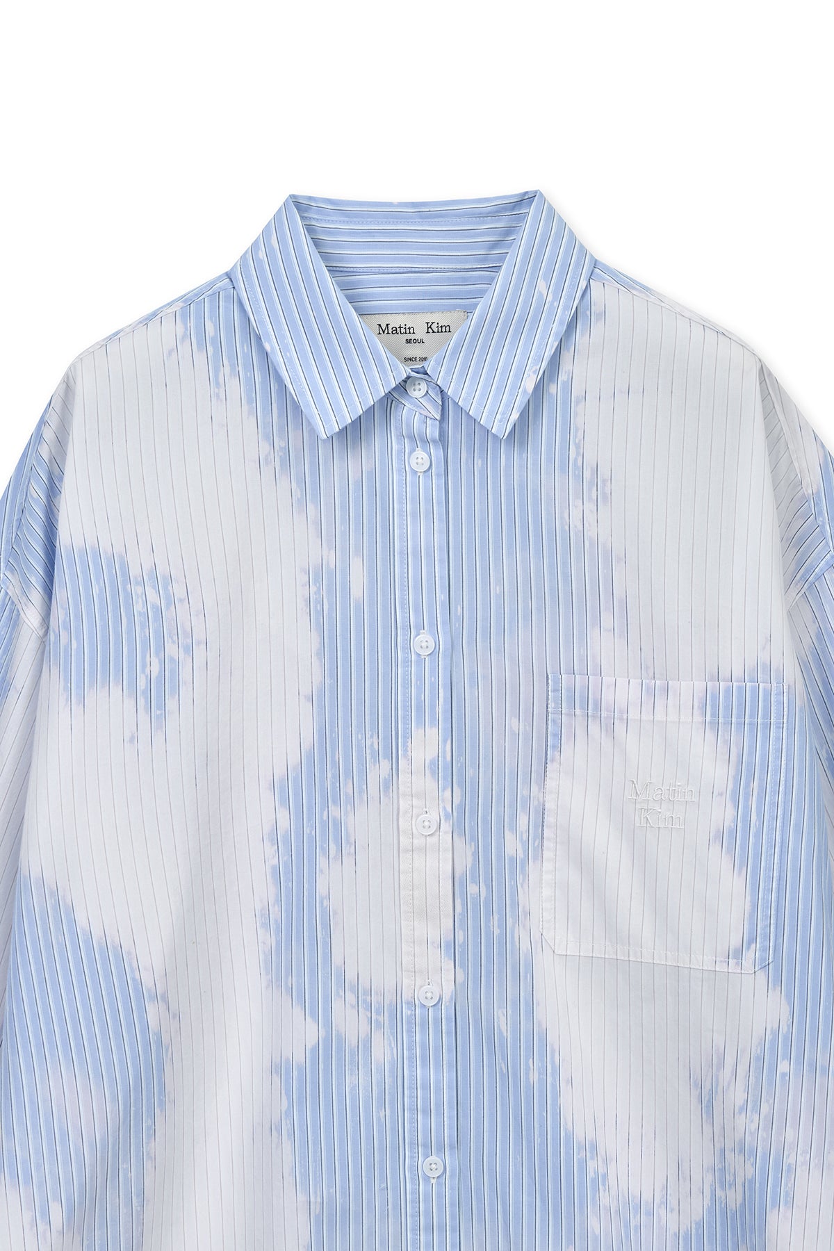 [matinkim] Embroidery Small Logo Shirt IN Light Blue