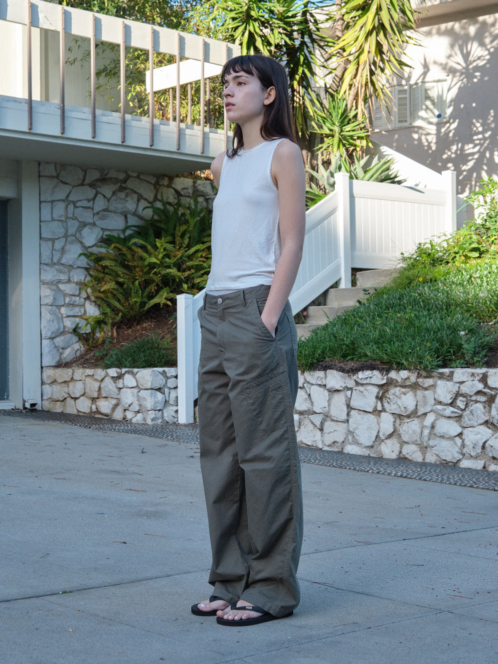 Low Classic Washed Cotton Pocket Pants Olive Khaki