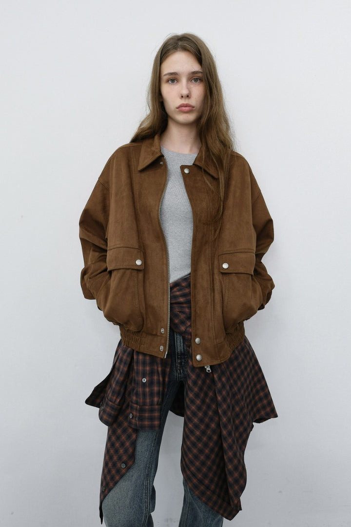 Dunst Unisex Suede Zip-Up Blouson Camel Suede
