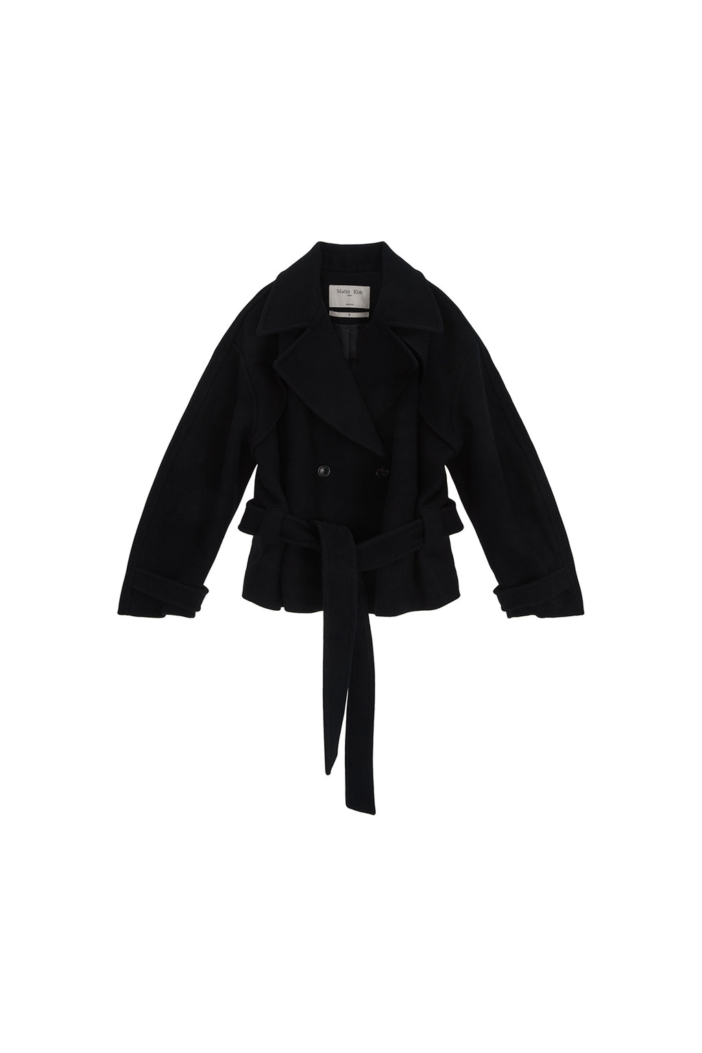 Matinkim Belted Big Lapel Double Short Coat IN Dark Navy
