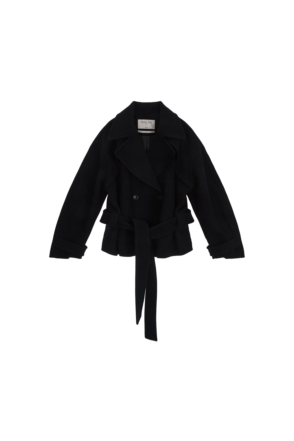 Matinkim Belted Big Lapel Double Short Coat IN Dark Navy