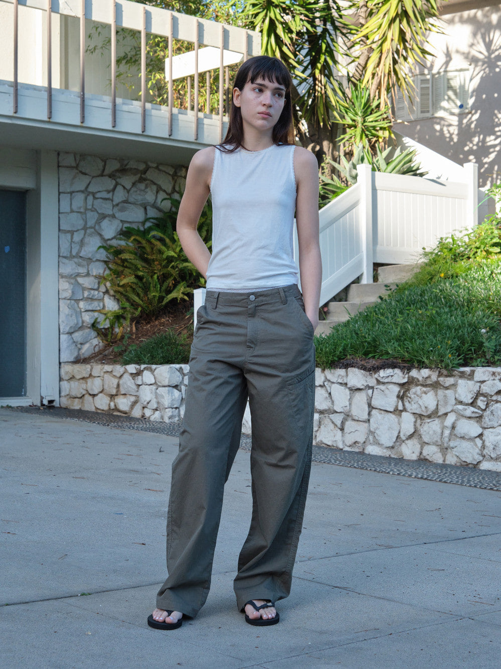 Low Classic Washed Cotton Pocket Pants Olive Khaki