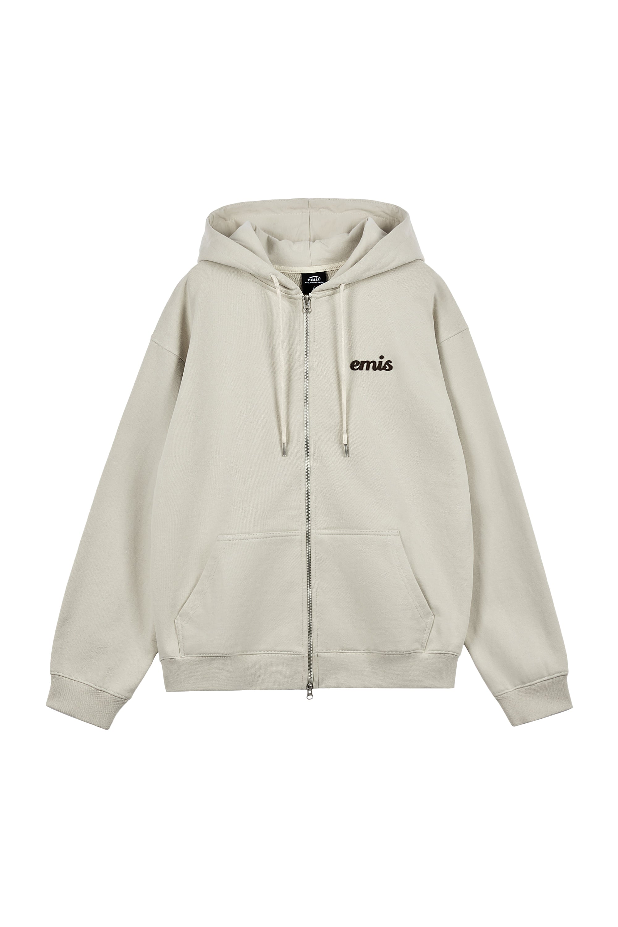 (UNISEX)APPLIQUE HOOD ZIP-UP-BEIGE
