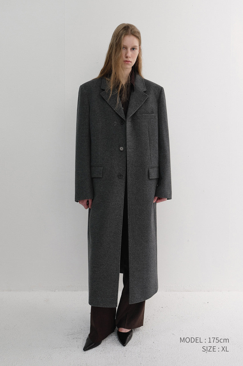 Dunst Unisex 2-Way 3 Button Cashmere Coat Charcoal Grey