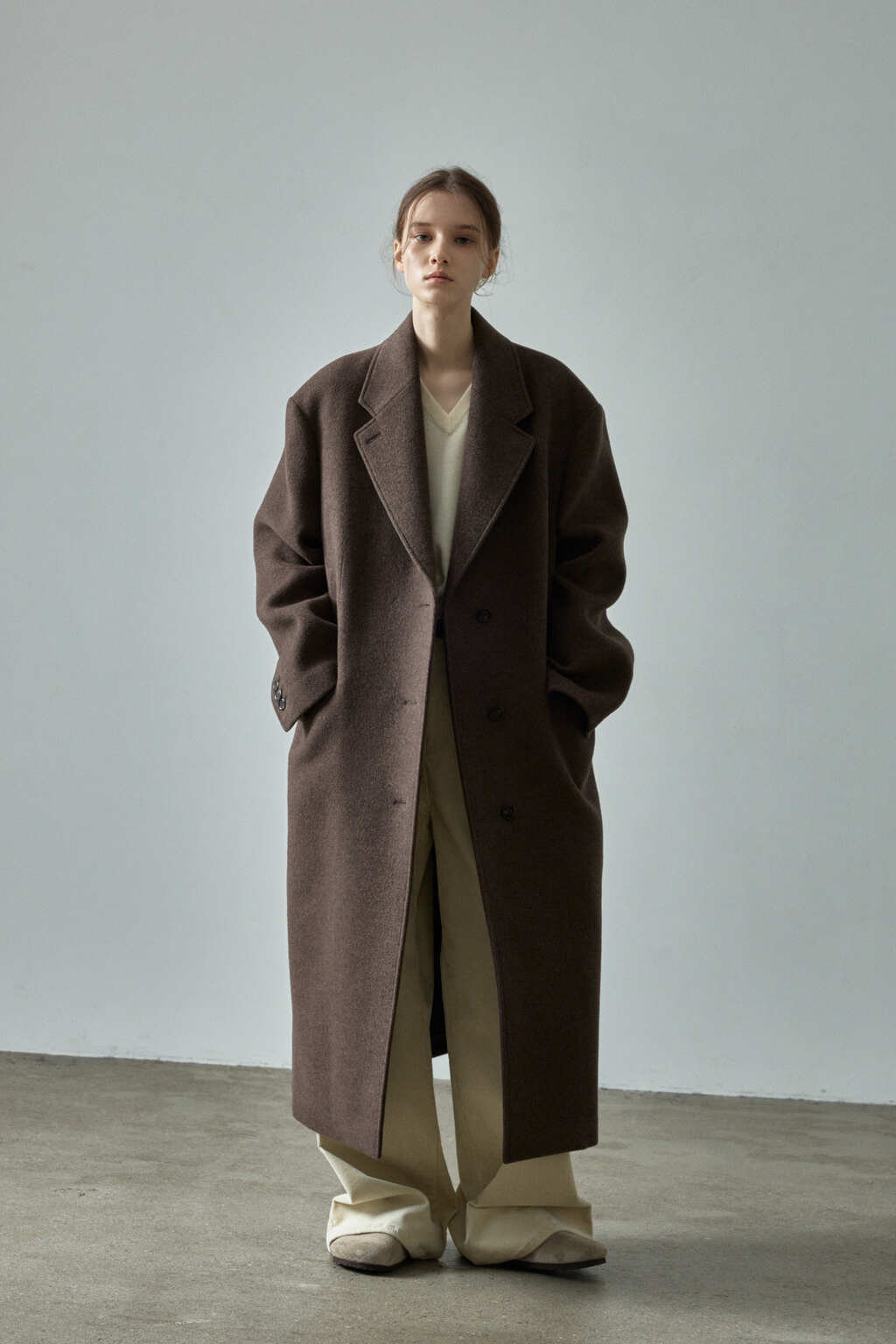 Facade Pattern Cashmere Single Coat melange brown