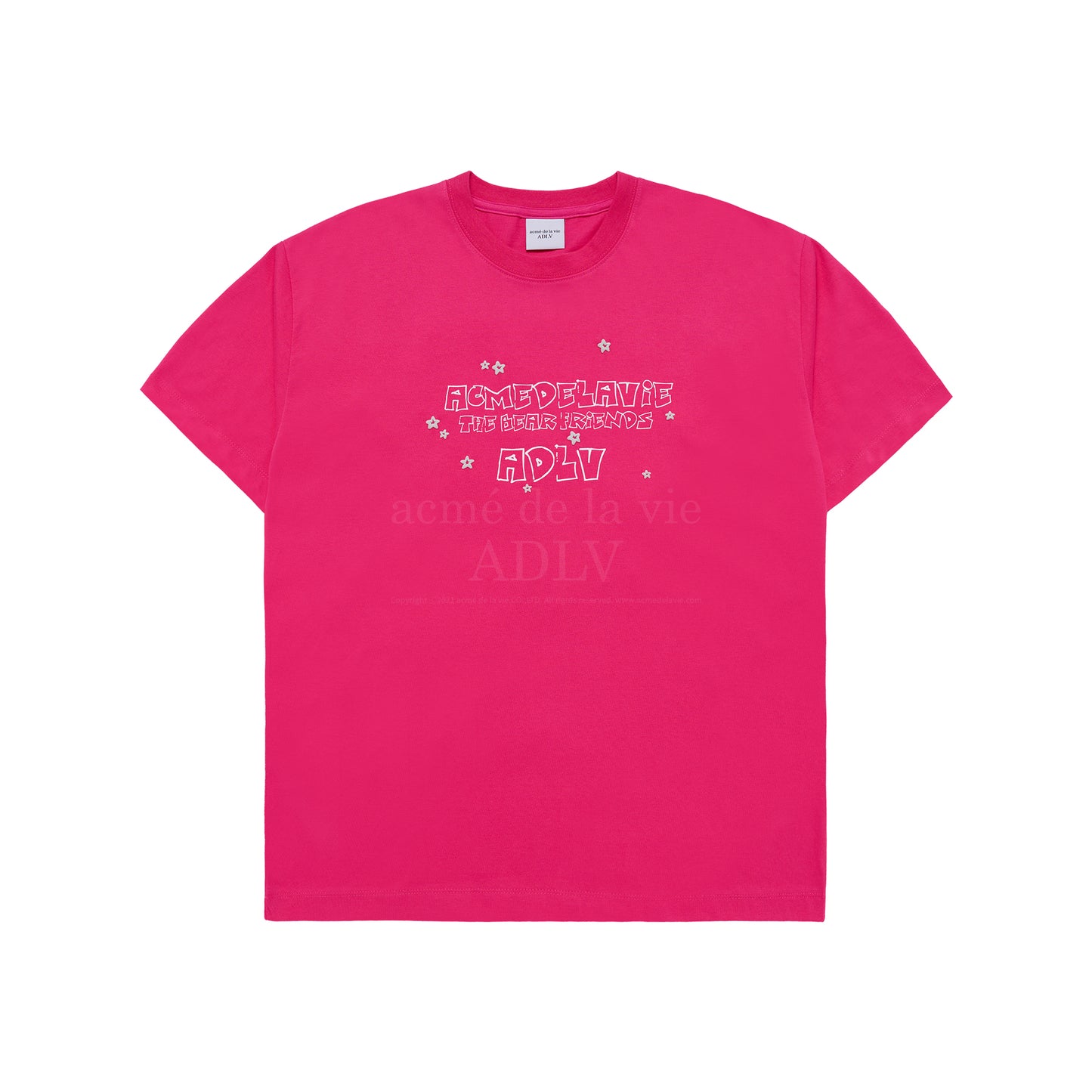 BEAR FRIENDS DOODLE ARTWORK SHORT SLEEVE T-SHIRT PINK