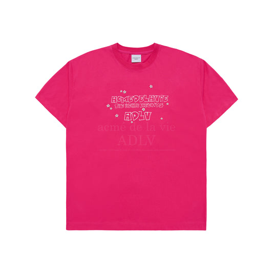 BEAR FRIENDS DOODLE ARTWORK SHORT SLEEVE T-SHIRT PINK