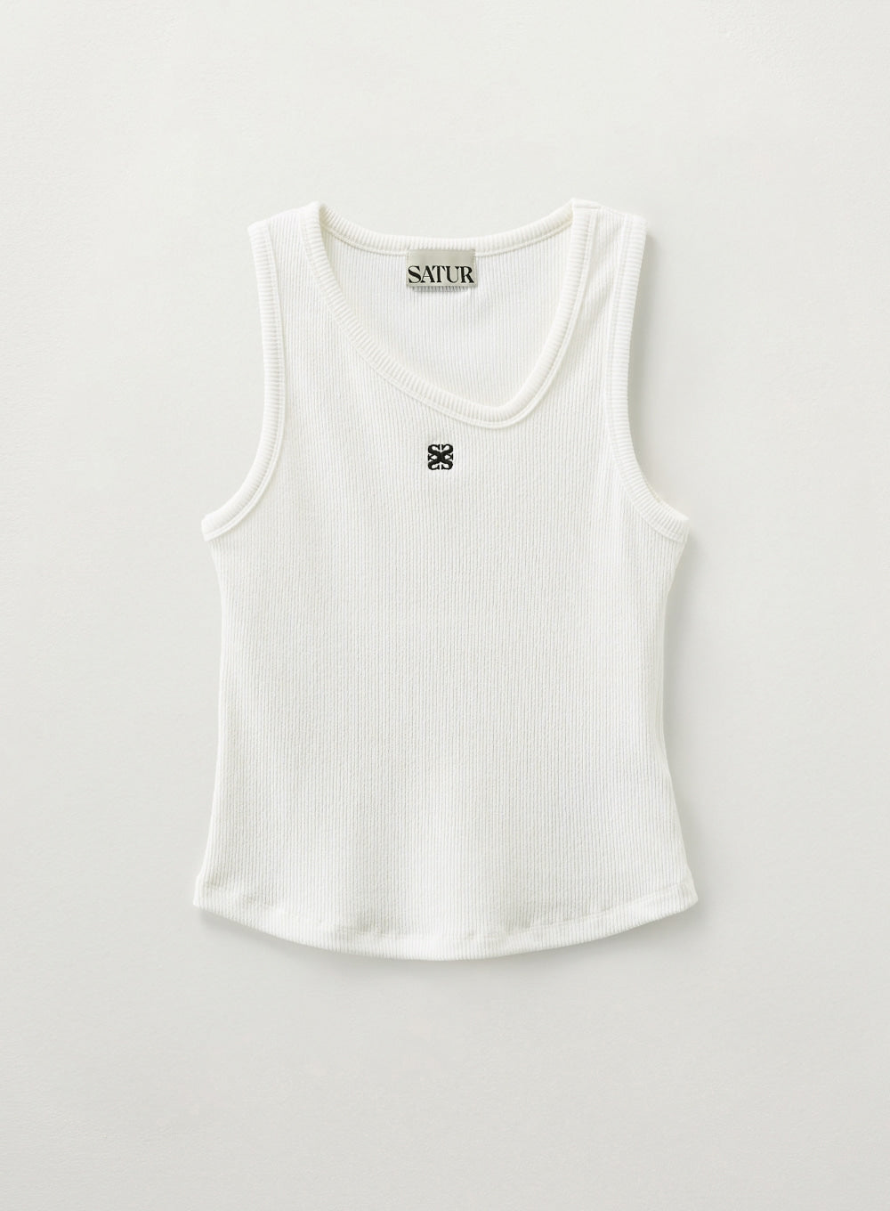 [satur] (W) Unbalance Neck Line Layered Sleeveless Top - Pure White