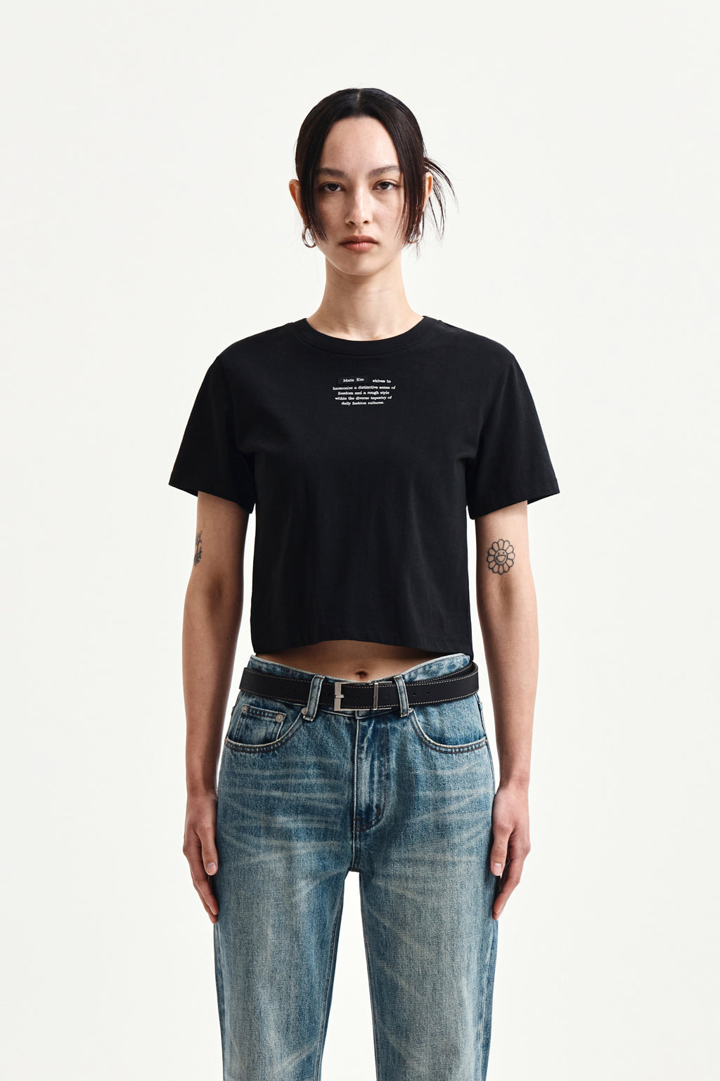Matinkim Label Point Lettering Crop Top IN Black
