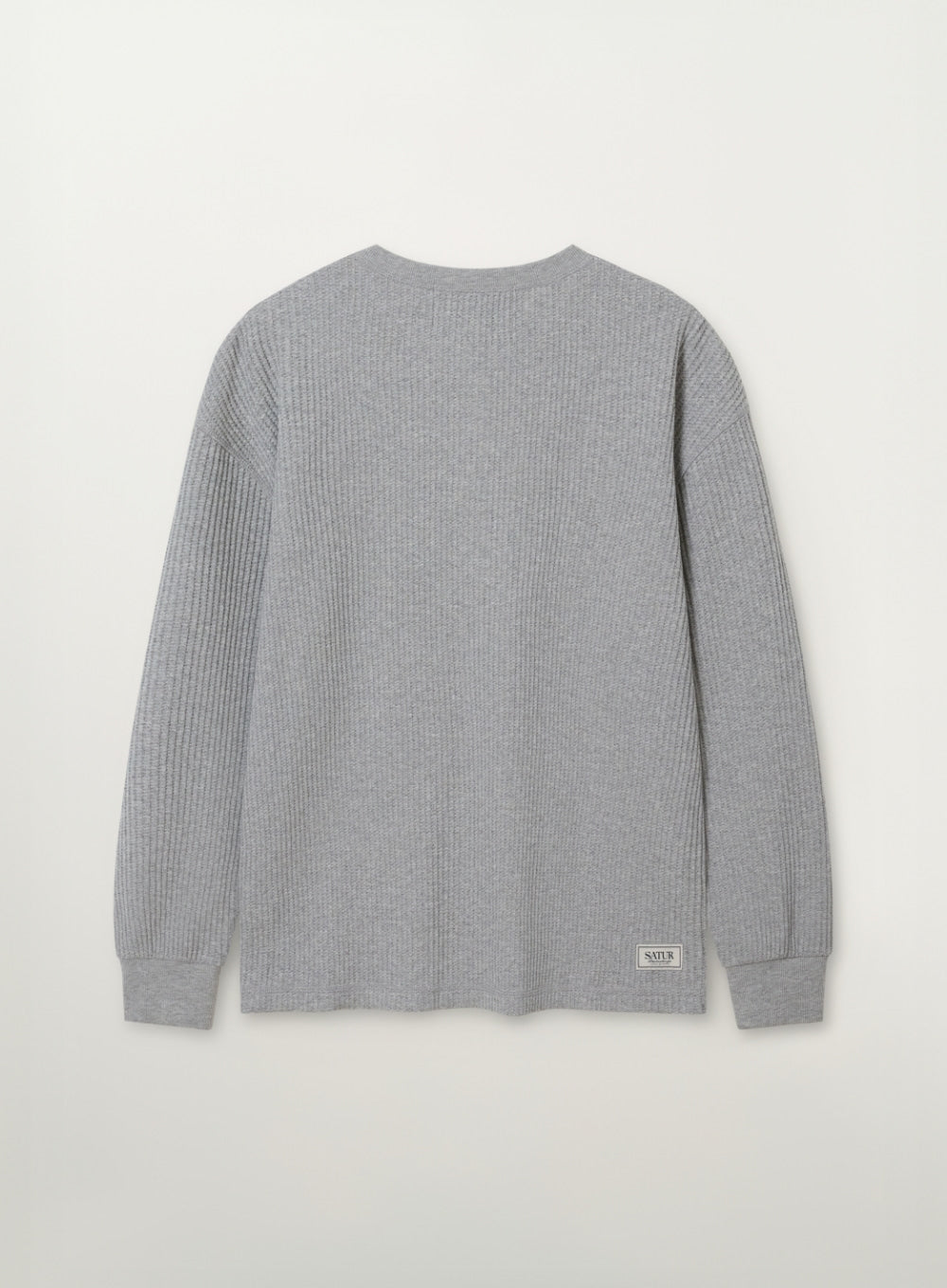 SATUR Stitch Waffle Henley Neck Long Sleeve in Melange Gray, Korean designer fashion
