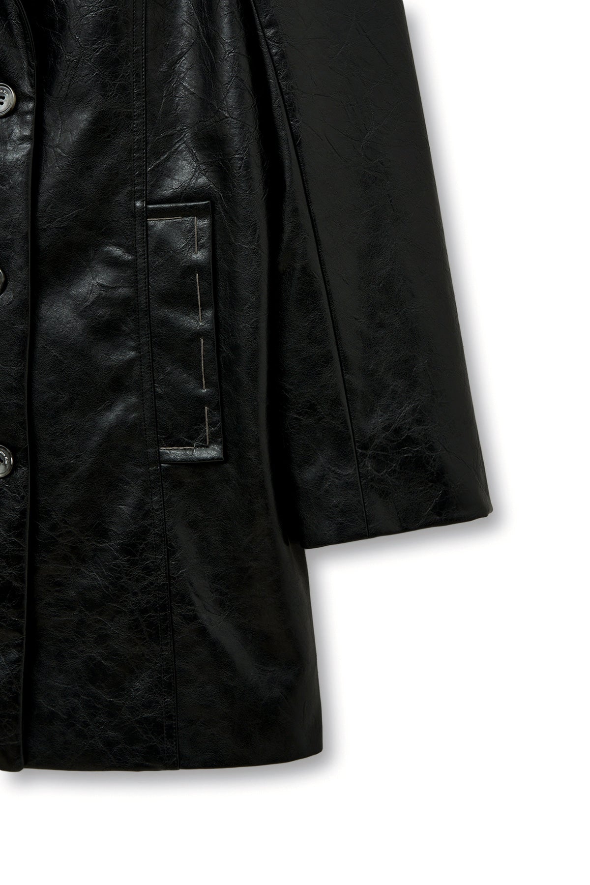 [matinkim] FAUX LEATHER HALF DOUBLE JACKET IN BLACK