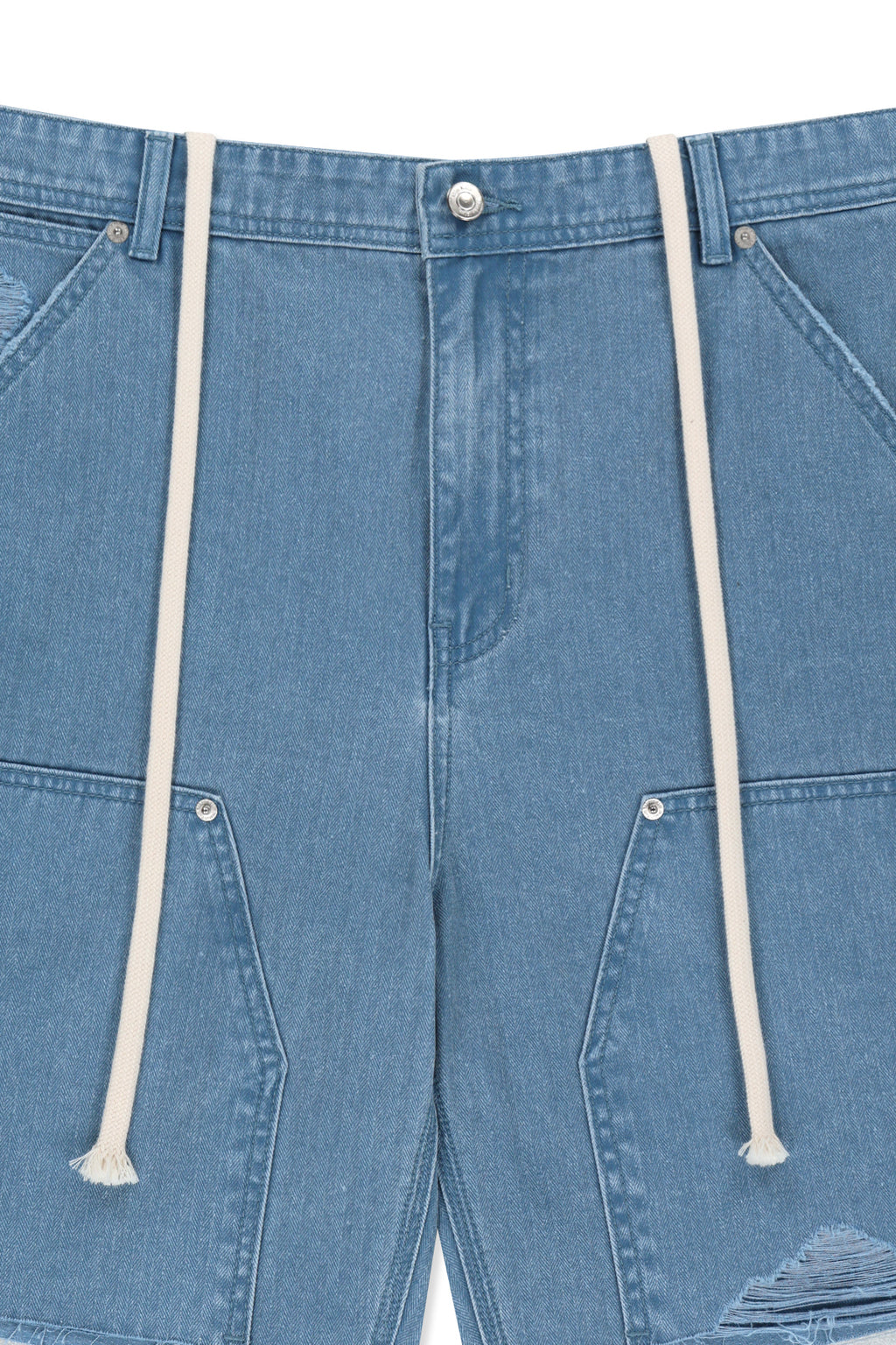 Matinkim Heringbone Raw Cut Denim Shorts IN Light Blue