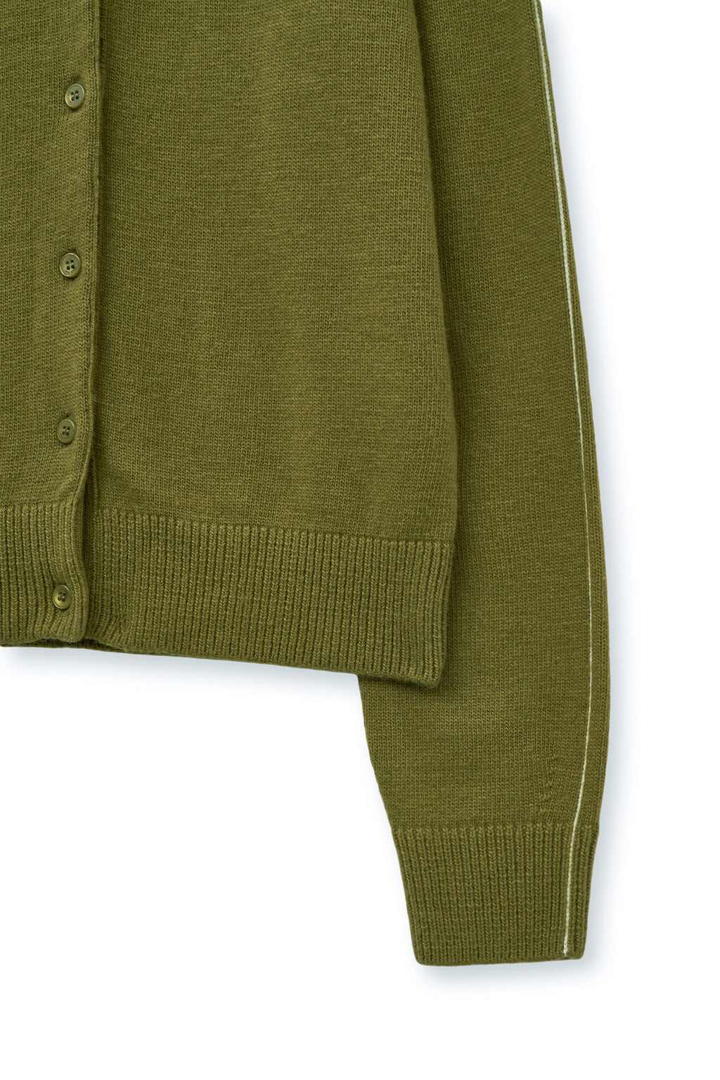 [matinkim] CASHMERE BLENDED ROUND KNIT CARDIGAN IN OLIVE