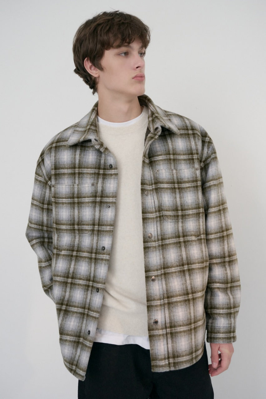 Dunst Unisex Quilted Flannel Shirt Khaki Check