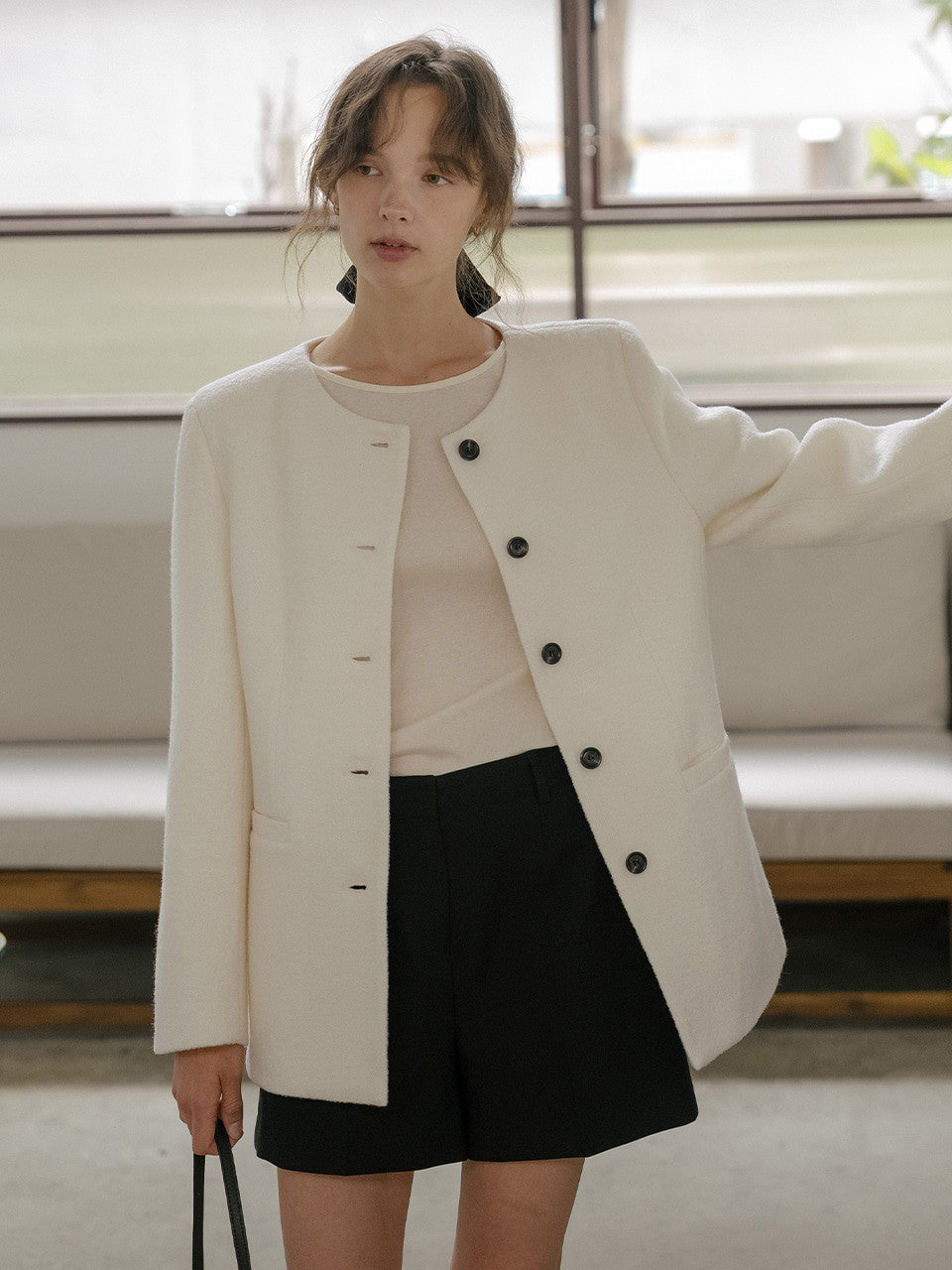 Tillidie Wool blended tweed jacket Ivory