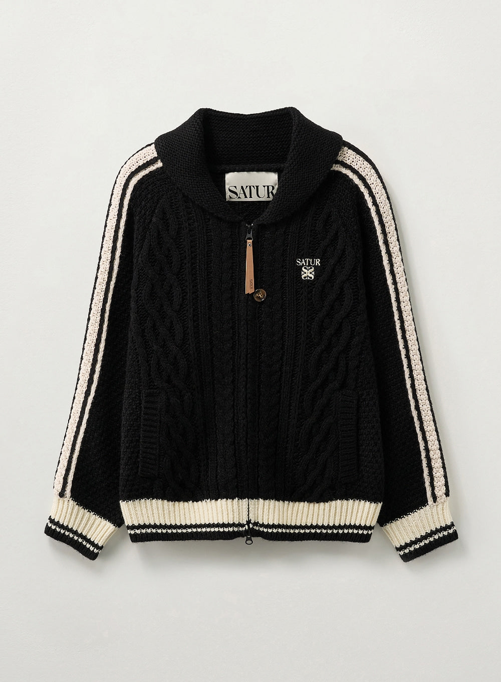 [satur] (W) Lawton Cowichan Knit Cardigan - Black