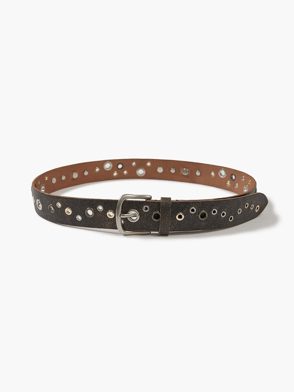 Margesherwood Eyelet Crack Leather Belt dark brown