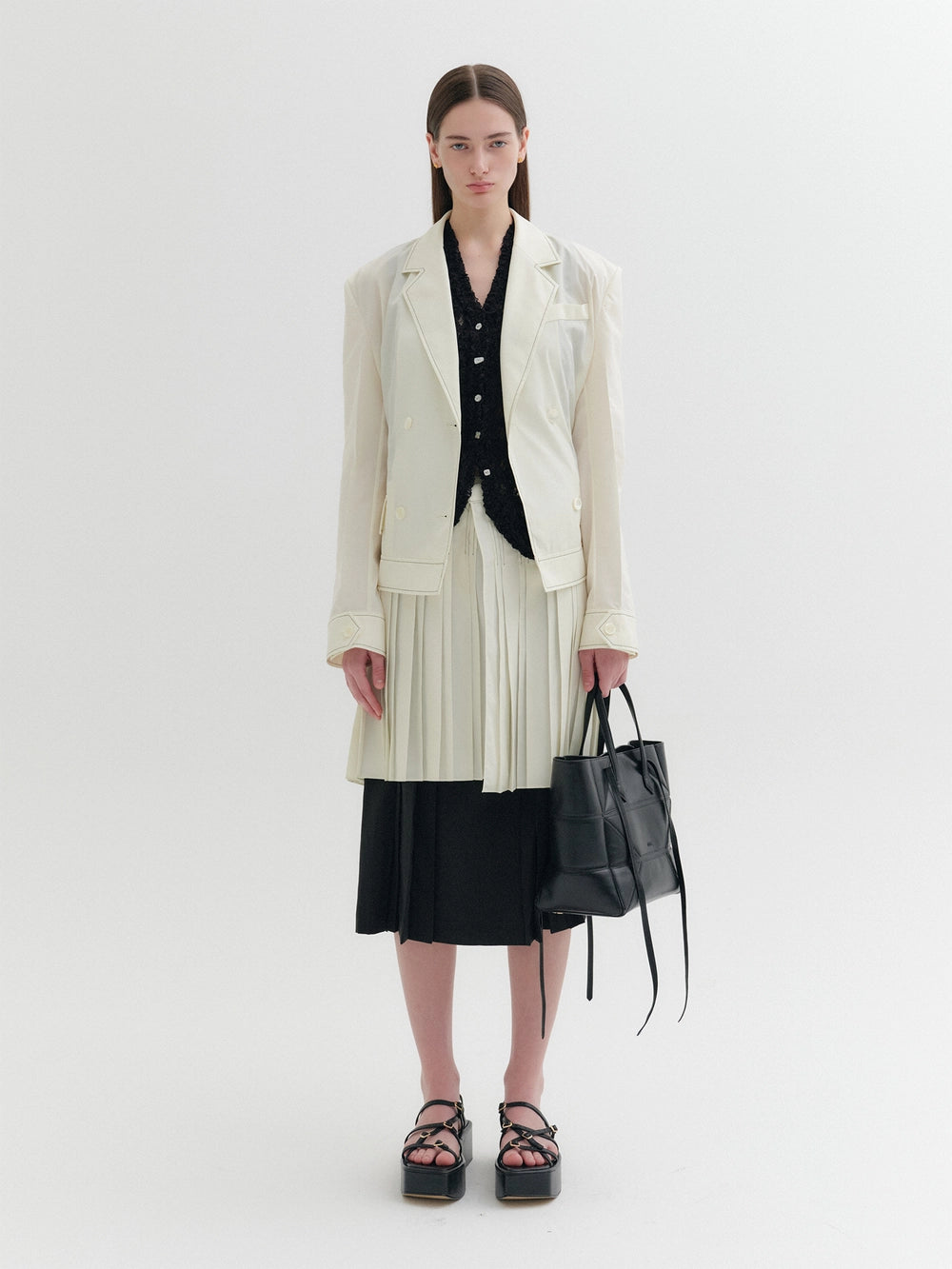 EENK Convertible Pleated Hem Jacket - Ivory