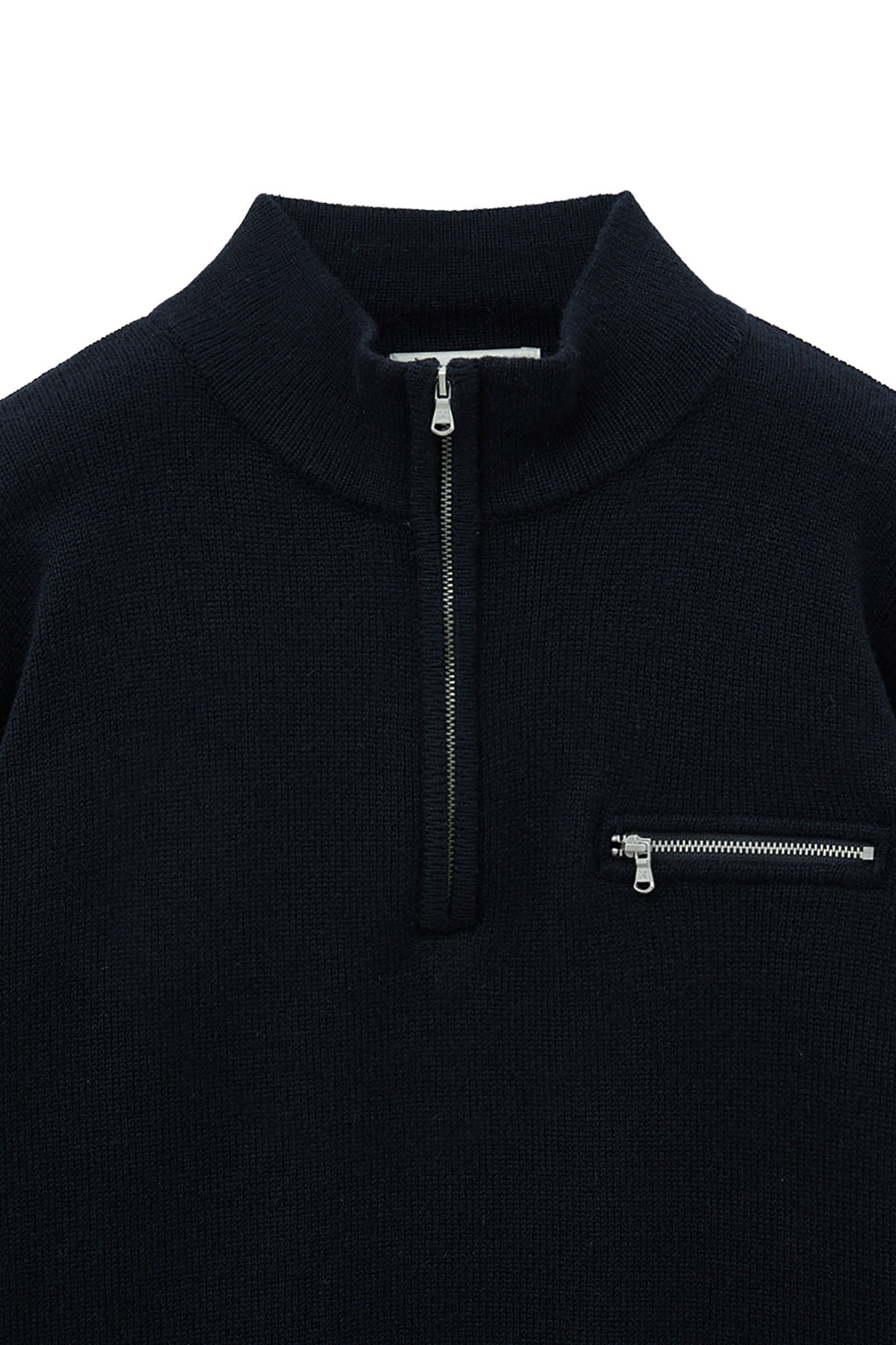 Matinkim Matin Kim Back Logo Half Knit Zip UP Pullover For Women IN Navy
