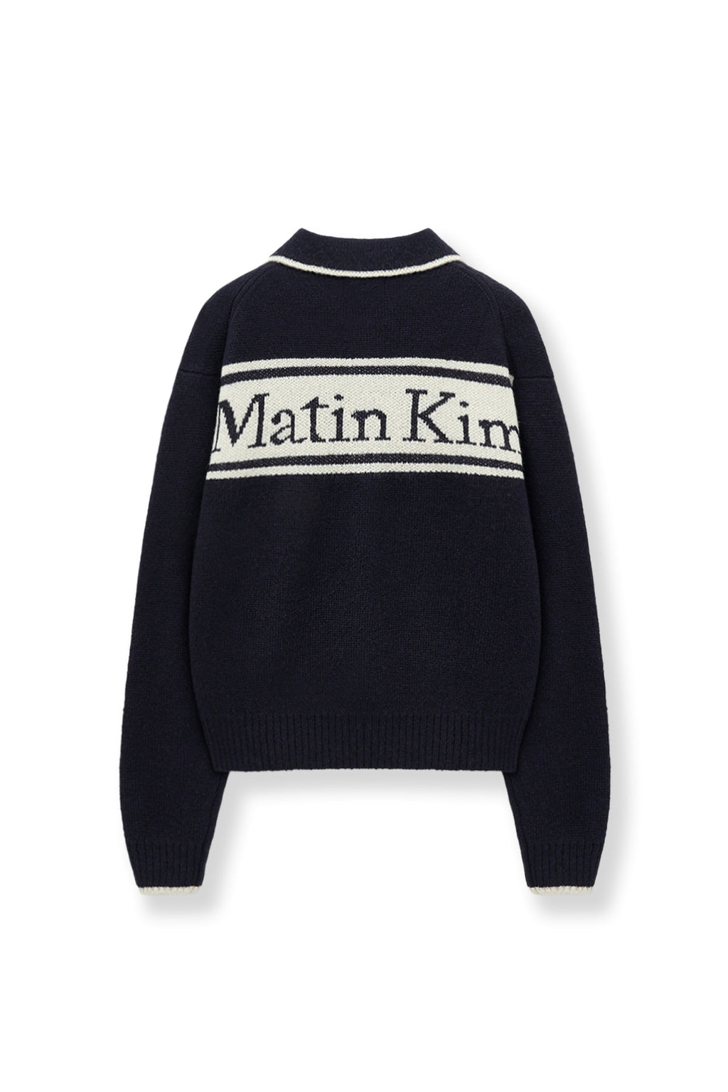 Matinkim Back Logo Collar Knit Top For Women IN Dark Navy