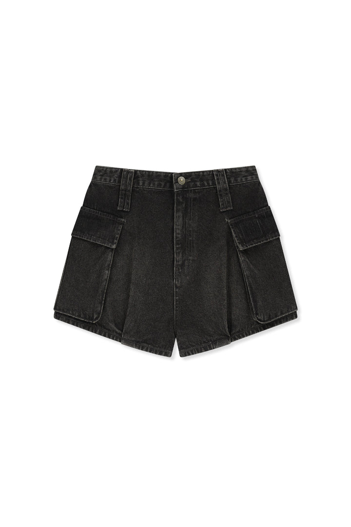 Matinkim Washed Rib Denim Balloon Shorts In Dark Grey