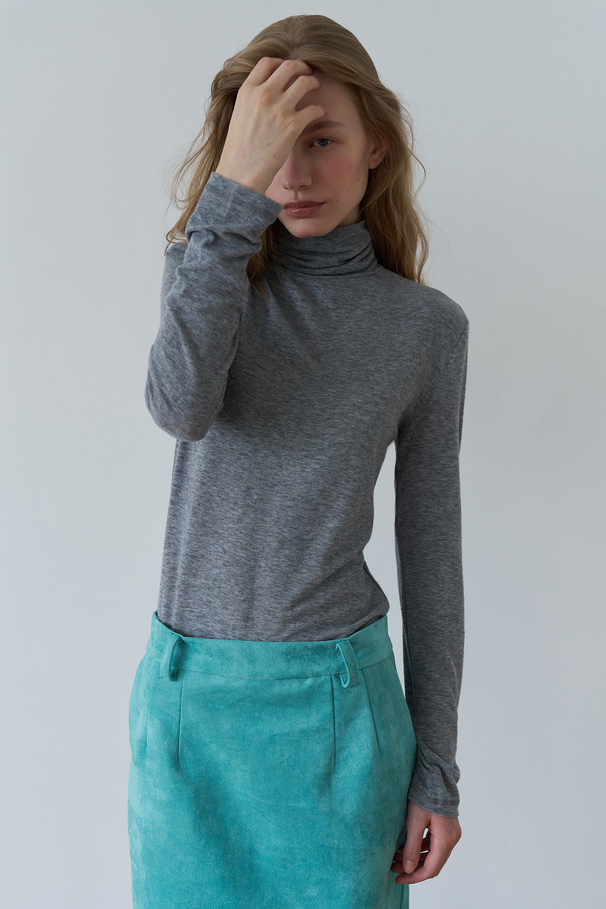 Overdueflair Slim-Fit Wool Turtleneck T-Shirt Grey