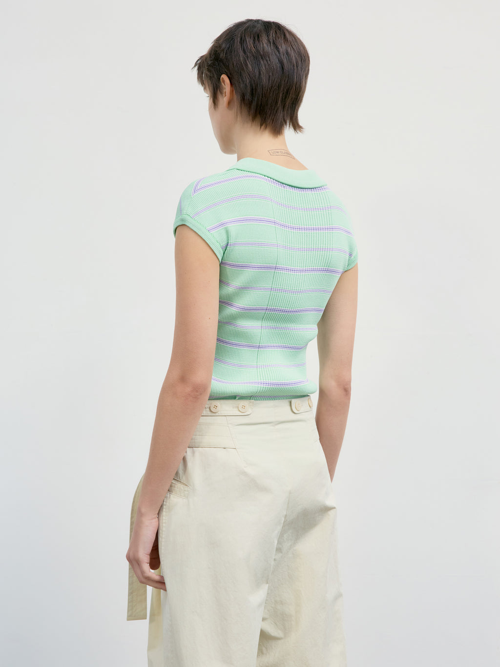 Low Classic Stripe Pique Cap Sleeve Knit Top Green
