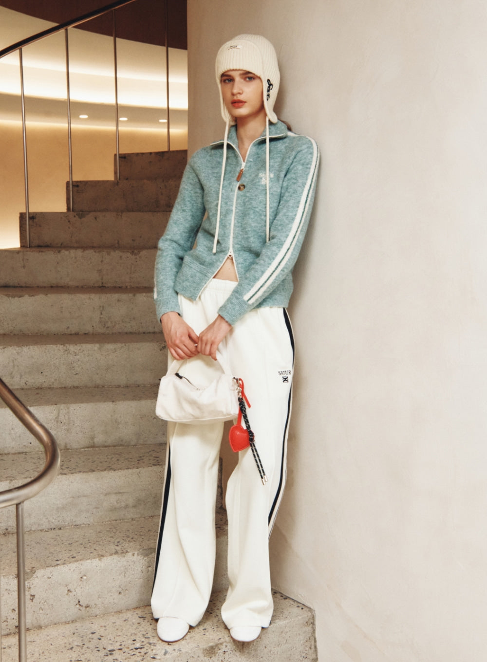 [satur] Lawton All Day Track Pants - Cream Black