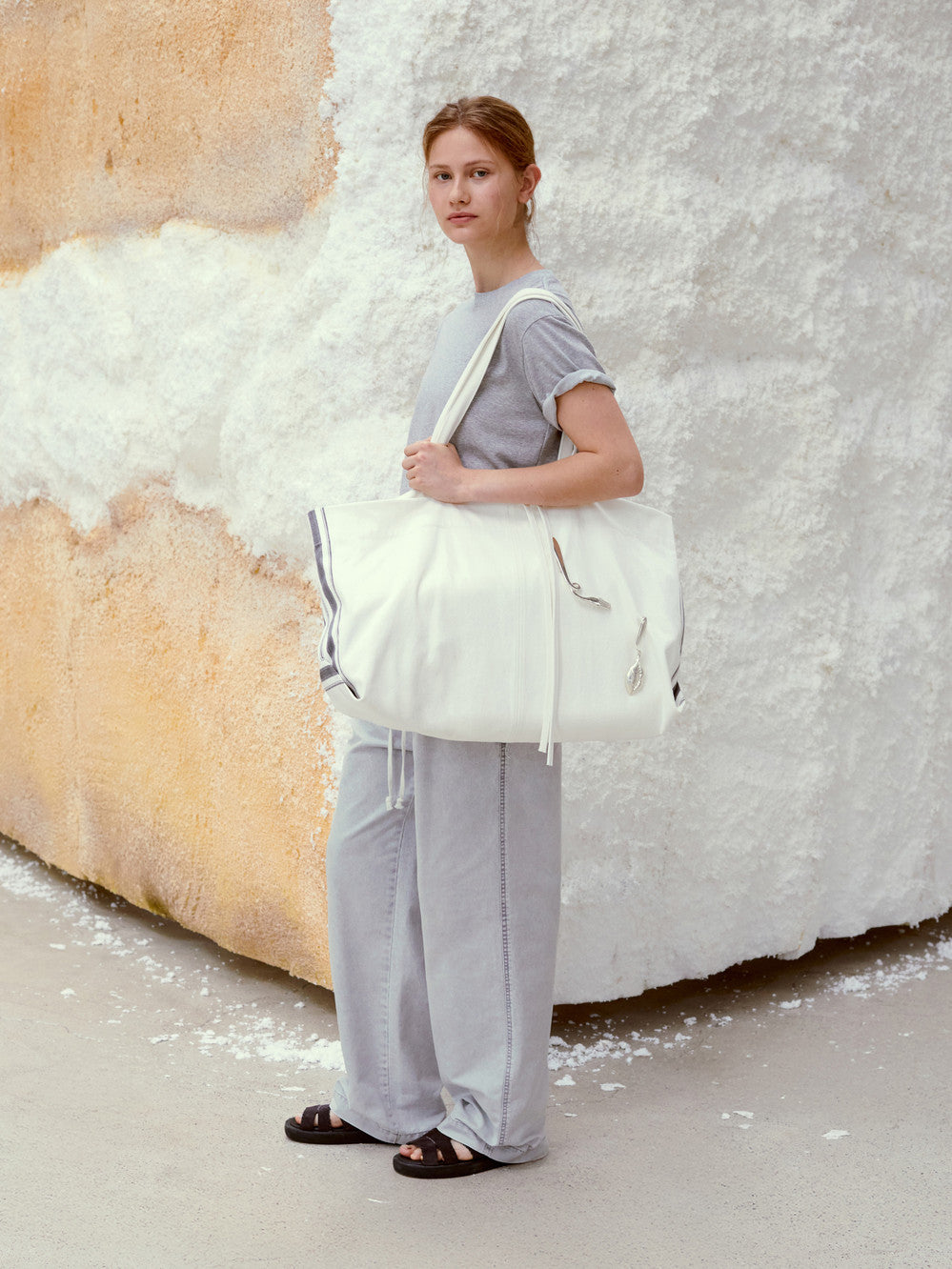 Low Classic Drawstring Washed Cotton Pants Light Grey