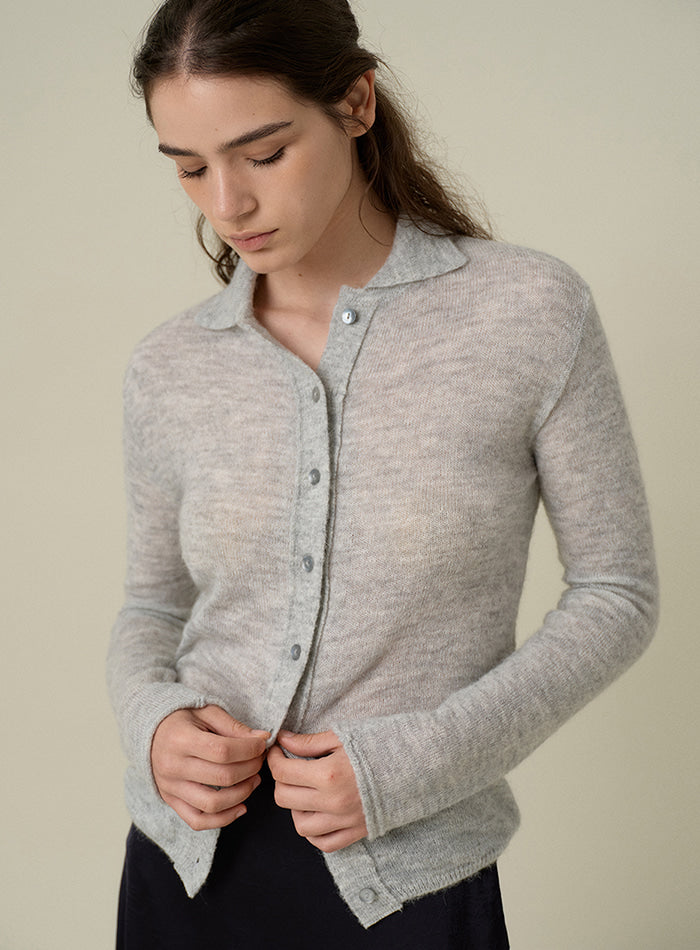 Mango Maniplease Ria Collar Cardigan Light Grey