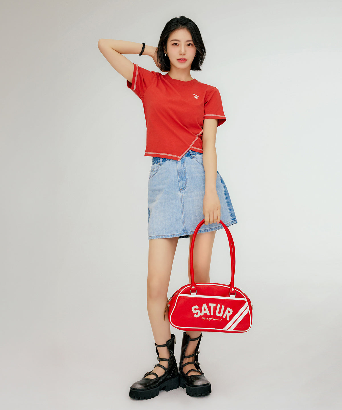 Satur (W) Contrast Denim Mini Skirt - Light Blue