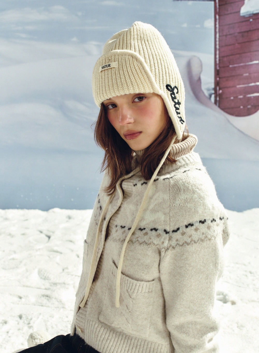 [satur] Earmuff Knit Beanie - Cream