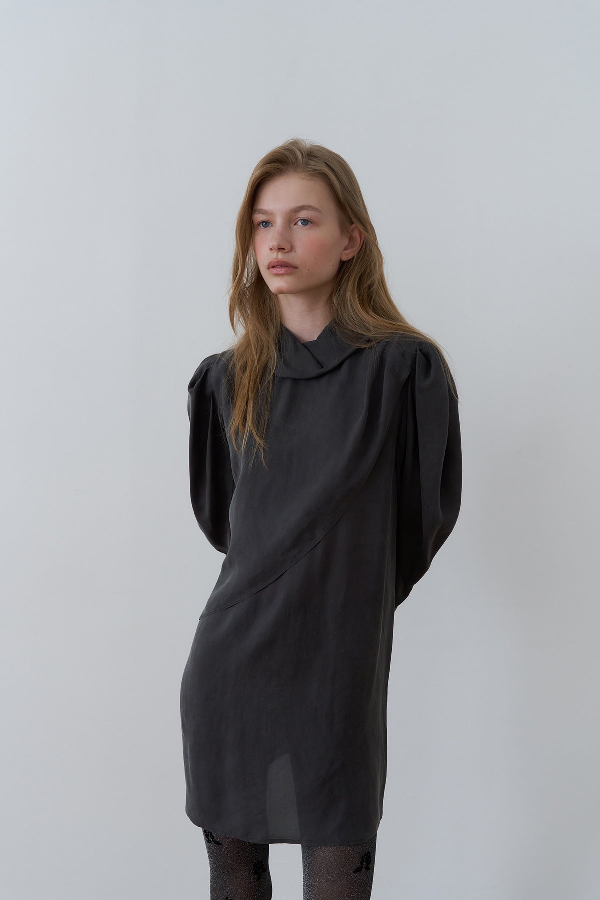 Overdueflair Cupra Draped Mini Dress Charcoal