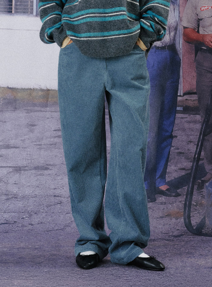 Mango Maniplease Jade Corduroy Pants Blue