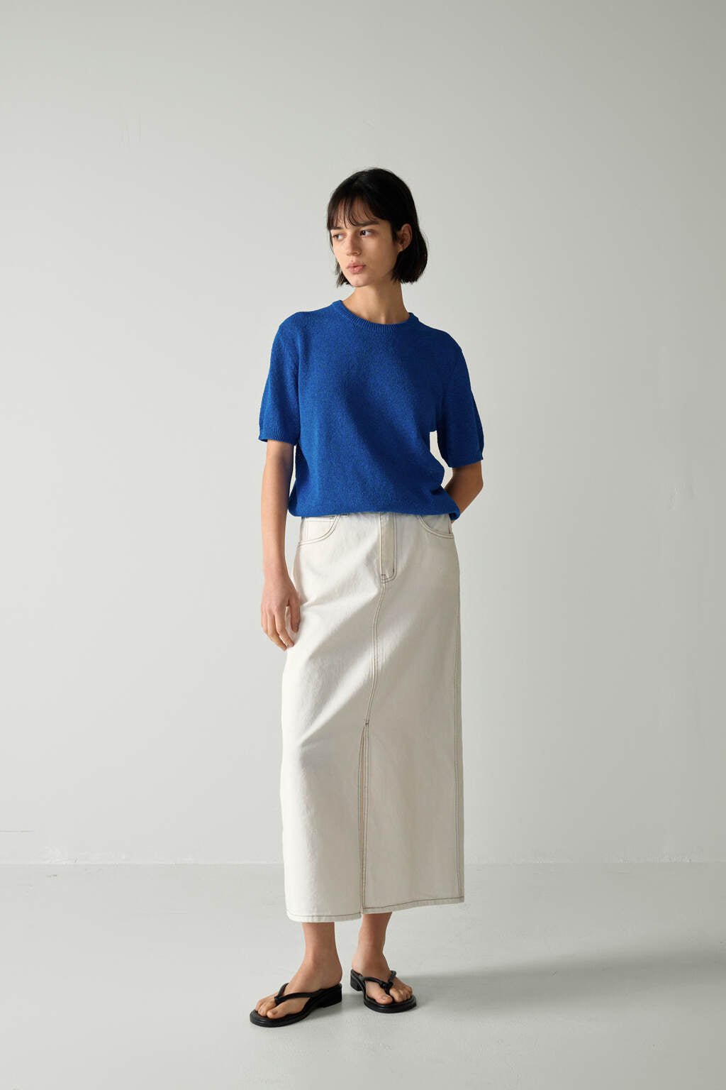 Facade Pattern Classic Denim Skirt off white